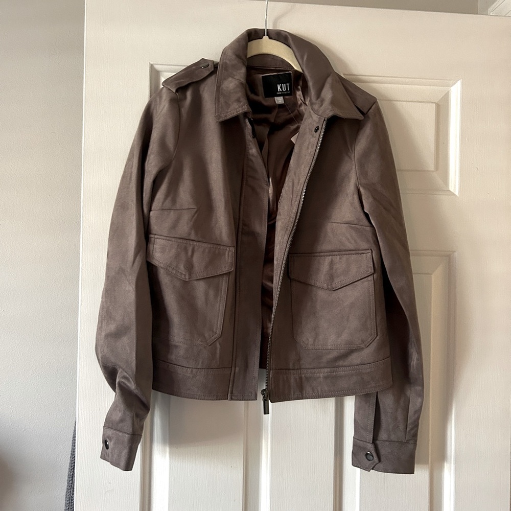 KUT from the Kloth Taupe Faux Suede Utility Jacket – XS